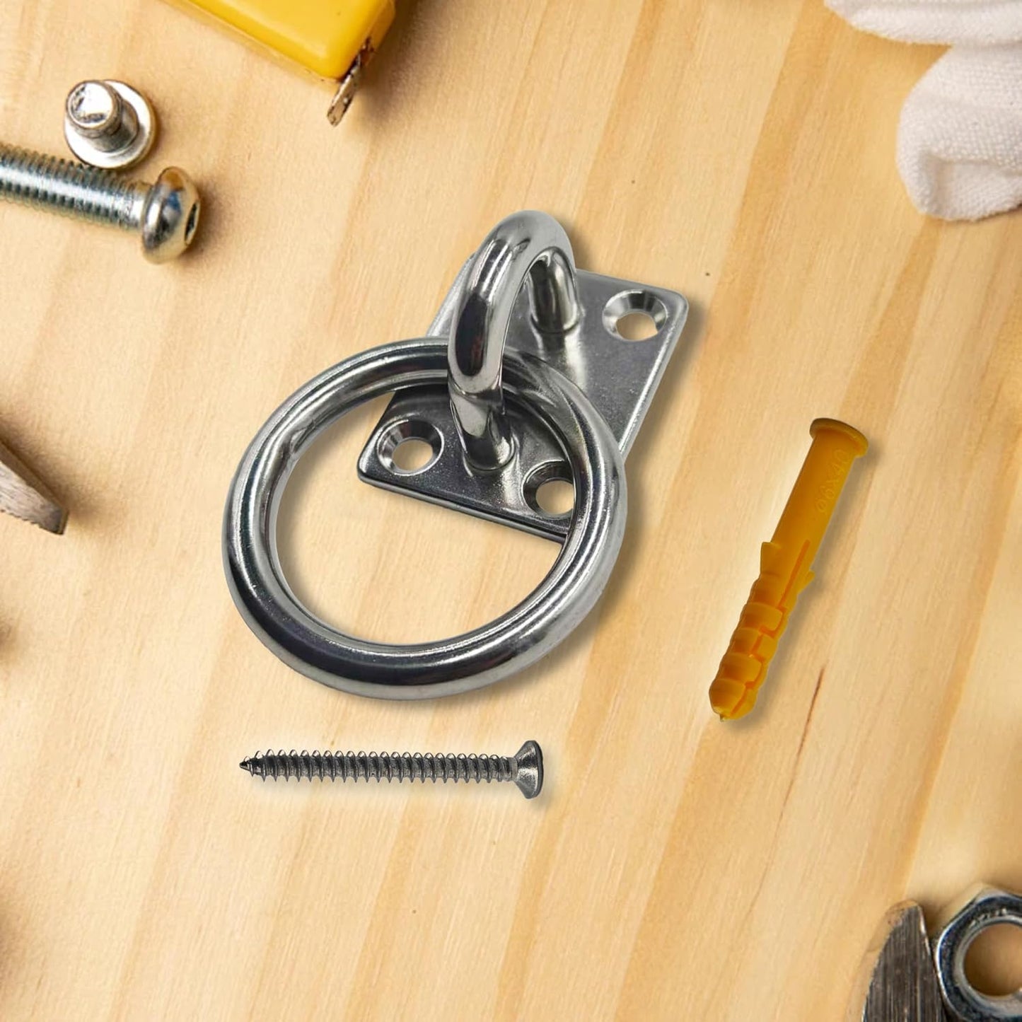 2Pcs M8*60 Stainless Steel Cross Tie Ring for Horse, Wall Mount Block Tie Rings for Horse Stall Stable Barn Supplies Equestrian Hitching Ring Hardware