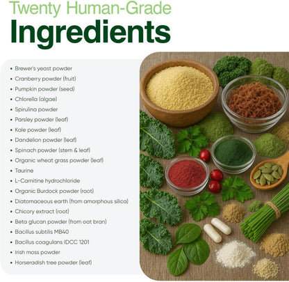 Human-Grade Superfood For Dogs, Premium Greens Powder Supplement For Dental Health, Longevity, Hip & Joint, Gut Health, Allergies, Immune Support, Skin & Coat - 3.5 oz Nutrient Dense Formula