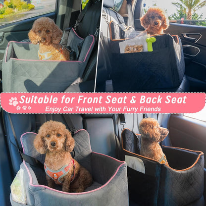 iPEGTOP Dog Car Seat for Small Medium Dogs Under 35 lbs, Washable Safety Cat Dog Booster Puppy Travel Bed with Memory Foam Cushion Secure Safe Buckles & Clip-On Leash, Black