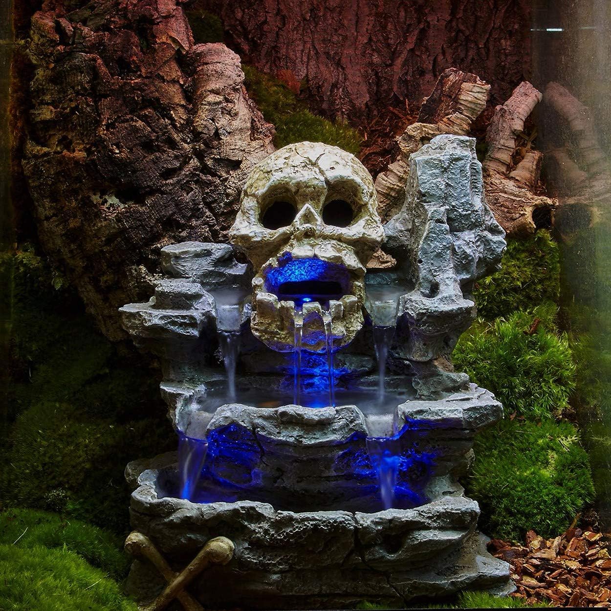 Zoo Med Repti Rapids LED Skull Waterfall Natural Rock Reptiles Terrariums Medium