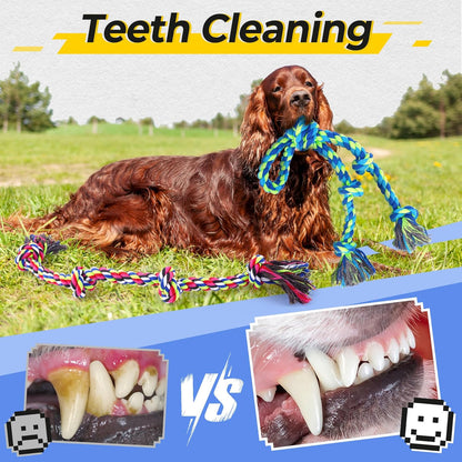 Tough Dog Rope Toys for Aggressive Chewers, Tough Tug of War Dog Toys for Large, Medium & Small Dogs – 5 Pack Including 2 Ropes & 3 Supplies