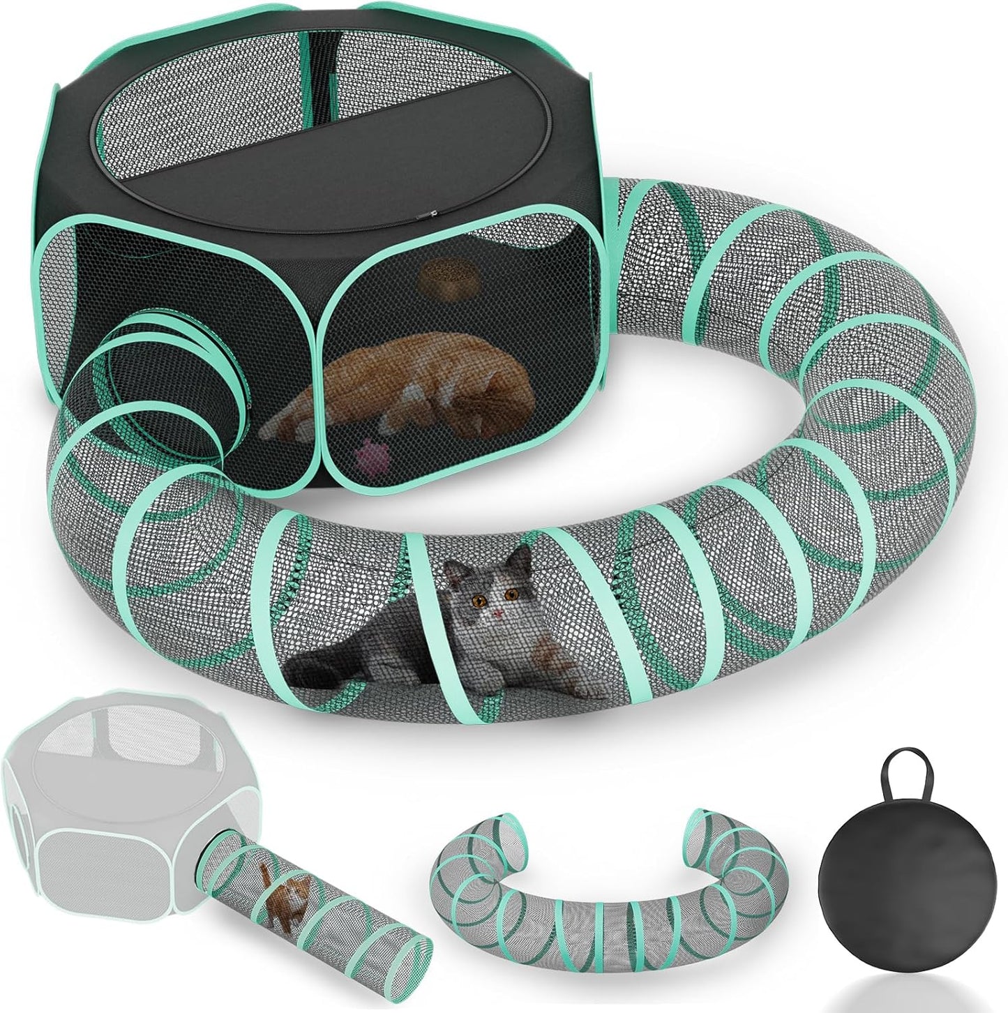 Outdoor Cat Enclosure with Tunnel - Portable Catio Outdoor Cat Tent for Camping Travel Trip - Outside Cat Playpen for Small Animals and Kittens