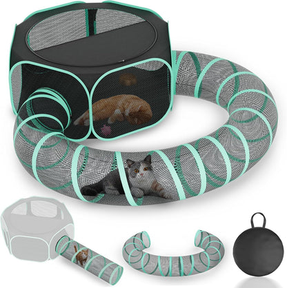 Outdoor Cat Enclosure with Tunnel - Portable Catio Outdoor Cat Tent for Camping Travel Trip - Outside Cat Playpen for Small Animals and Kittens