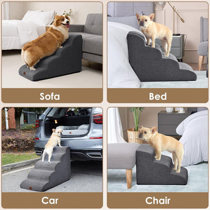 EHEYCIGA Curved Dog Stairs Ramp for Small Dogs 15.7" H, 3-Step Dog Steps for Couch Sofa and Chair, Pet Stairs for Cats, Non-Slip Balanced Pet Steps Indoor, Grey