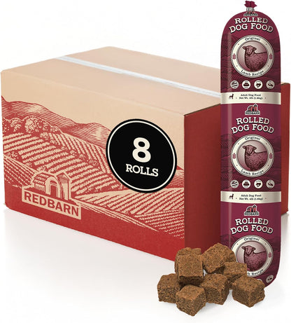 Redbarn Pet Products All-Natural Premium Rolled Dog Food, Lamb Recipe - Soft Semi-Moist Wet Formula for High Protein Diet, Training Rewards, & Treat Pill Concealer - 4 lb, 8 Count