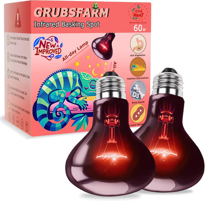 60W Red Infrared Heat Lamp Bulb – All-Day Heating, Supports Metabolism & Digestion, Basking Spot Light for Reptiles, Lizards, Snakes & Chicks, Terrarium & Brooder Heater