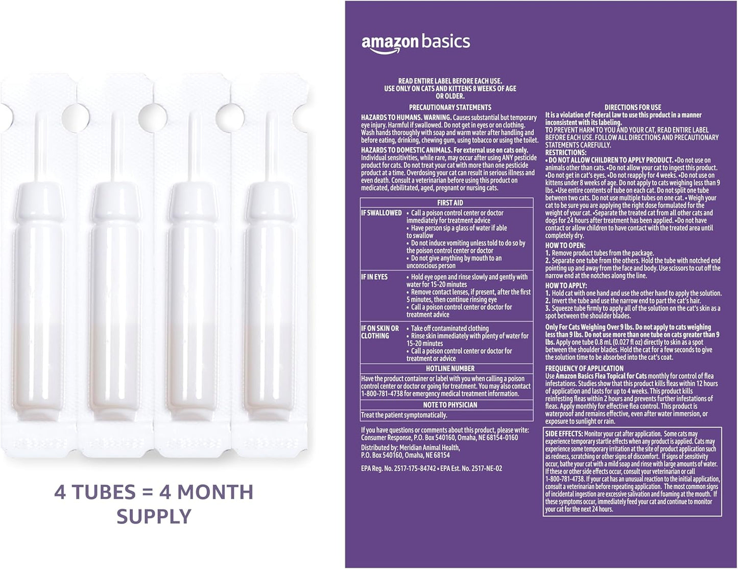 Amazon Basics PreventativeTopical Flea Treatment for Large Cats (Over 9 Pounds), 4 Count