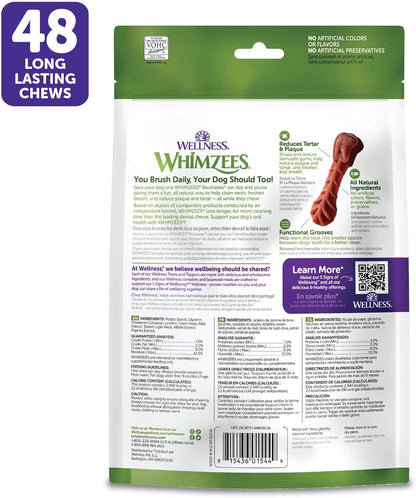 WHIMZEES Wellness Brushzees Dog Dental Treats, Natural Chews, Extra Small Size Stick, (48 Count)