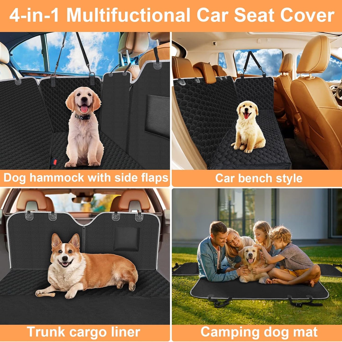 Mancro Dog Car Seat Cover for Back Seat, 2025 Upgraded 600D Heavy Duty Waterproof & Scratch-Resistant Dog Hammock for Car, Back Seat Pet Cover for Dogs with Sedan, Trucks and SUVs, Standard, Black