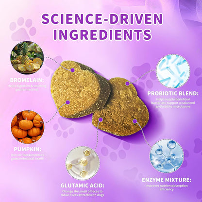 No Poop Chews for Dogs - 120 Chews Stool Eating Deterrent with Probiotics & Digestive Enzymes Supplement - Teeth Health & Immune - No Poop Eating Deterrent for Dogs - Made in USA