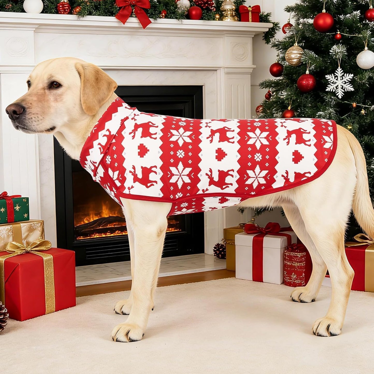 XPUDAC 2 Pack Christmas Dog Fleece Sweater Dog Sweatshirt Turtleneck Jacket Warm Stretchy Pet Cold Weather Clothes for Medium Large Dogs, XL