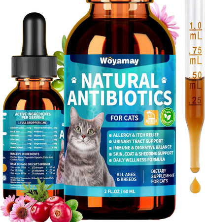 Antibiotics for Cats, Natural Antibiotic for Allergy Relief, Urinary Tract Health, Itch Relief & Digestion Care, Cat Allergy Relief for Cats, Cat Immune Support Supplement, 2 Fl Oz
