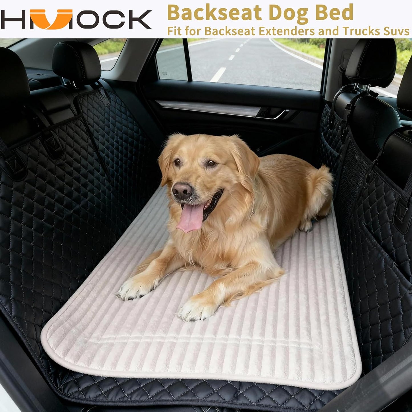 Backseat Dog Bed for Car Back Seat, Dog Mat for Car Backseat Pet Bed Mat, Non-Slip Travel Pet Mat, Fit for Backseat Extenders and Trucks Suvs (Beige, 27.5x55 Inch)