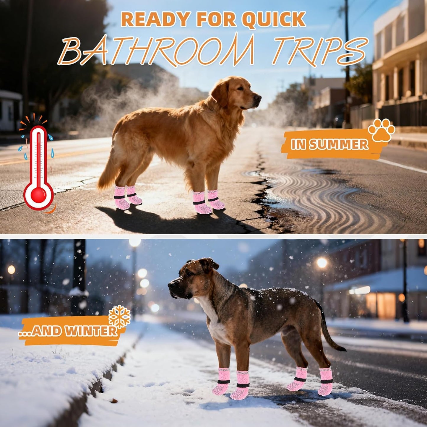 KOOLTAIL Anti Slip Dog Socks Booties to Prevent Licking Paws Scratching, Pet Boots&Paw Protector for Hardwood Floors, Dog Shoes for Winter, Traction Control Grip Socks for Small Medium Large Dogs L
