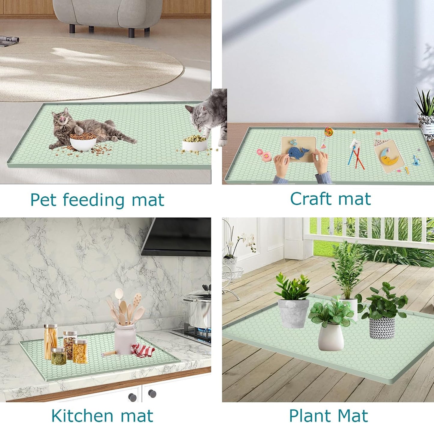 Cat Litter Mat for Litter Box, Silicone Large Cat Litter Trapping Mat - 28x19 in, Waterproof & Non-Slip, Durable & Easy Clean, Green