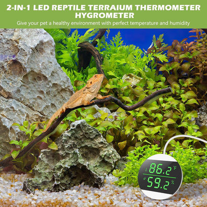 KeeKit Reptile Tank Thermometer, LED Digital Reptile Thermometer and Humidity Gauge Hygrometer, Temperature Range ±1.8℉, for Reptile Tank, Snake Tank, Accessories Pet Rearing Box