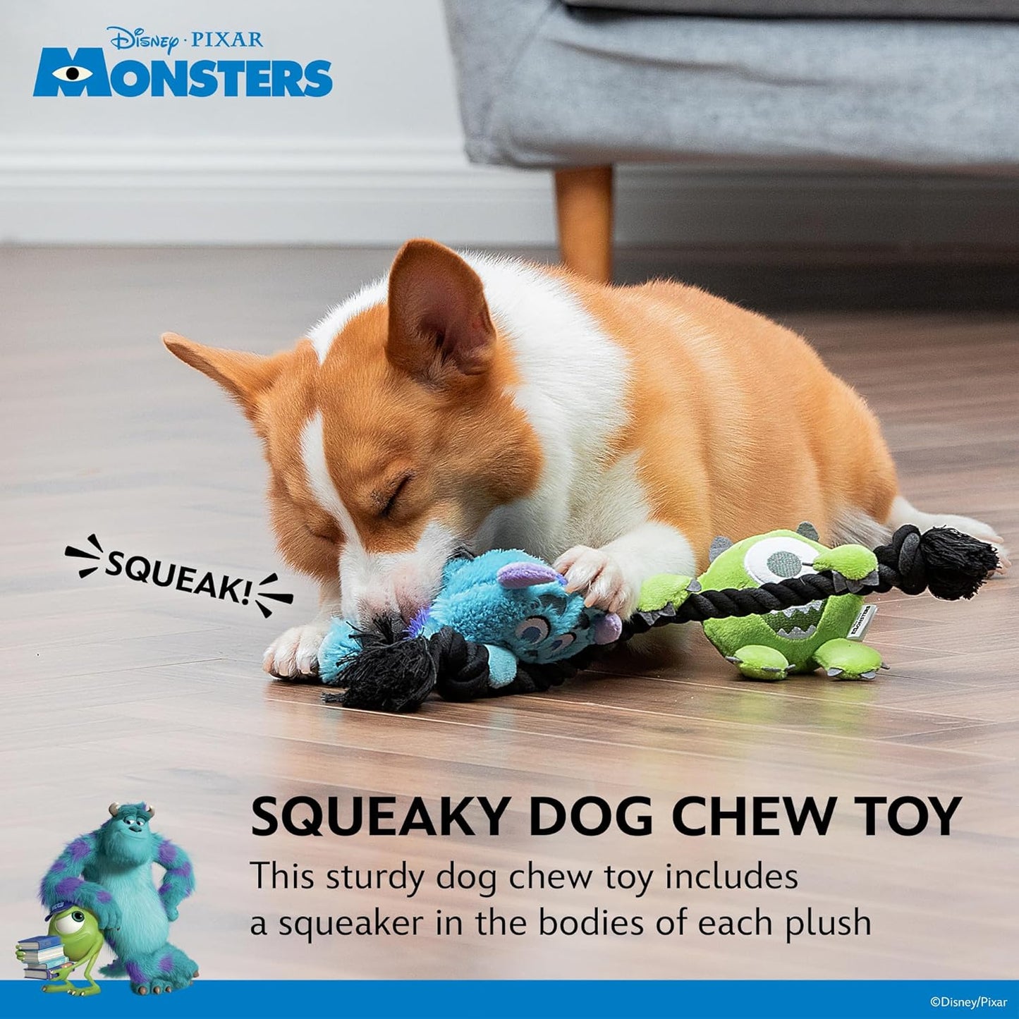 Disney for Pets Pixar’s Monsters, Inc. Rope Pet Toy, 12in Pixar Dog Toys | Rope Tug Toy for Dogs Inspired by Mike and Sulley from Pixar’s Monsters, Inc.