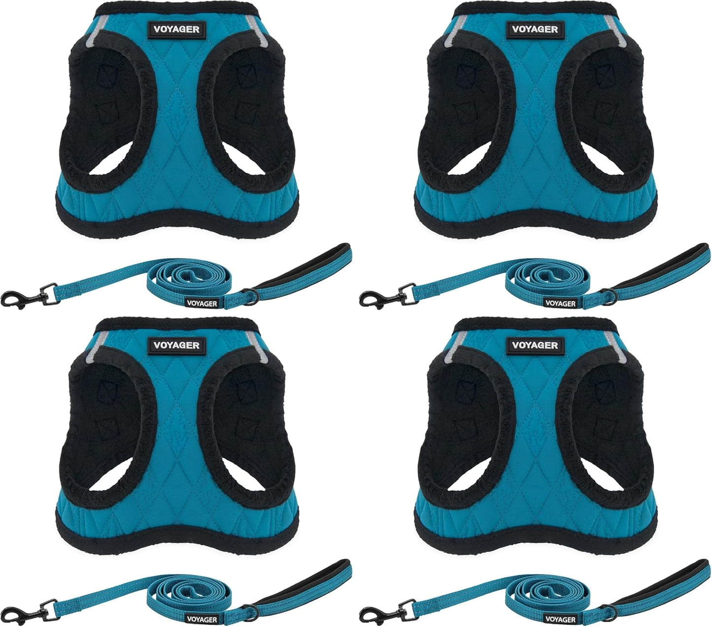 Voyager Step-in Plush Dog Harness – Soft Plush, Step in Vest Harness for Small and Medium Dogs by Best Pet Supplies - Turquoise Plush (Leash Bundle), M (Chest: 16-18") (Pack of 4)