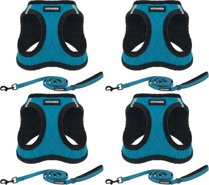 Voyager Step-in Plush Dog Harness – Soft Plush, Step in Vest Harness for Small and Medium Dogs by Best Pet Supplies - Turquoise Plush (Leash Bundle), M (Chest: 16-18") (Pack of 4)