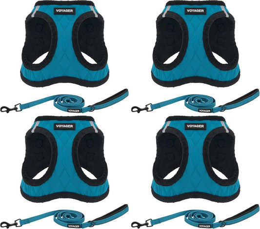 Voyager Step-in Plush Dog Harness – Soft Plush, Step in Vest Harness for Small and Medium Dogs by Best Pet Supplies - Turquoise Plush (Leash Bundle), M (Chest: 16-18") (Pack of 4)