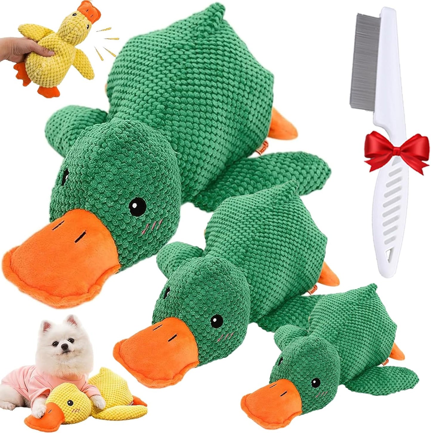 3 PCS Calming Emotional Support Yellow Duck Stuffed Dog Toy Calming Emotional Support Duck Stuffed Dog Toy (Green(S+M+L))