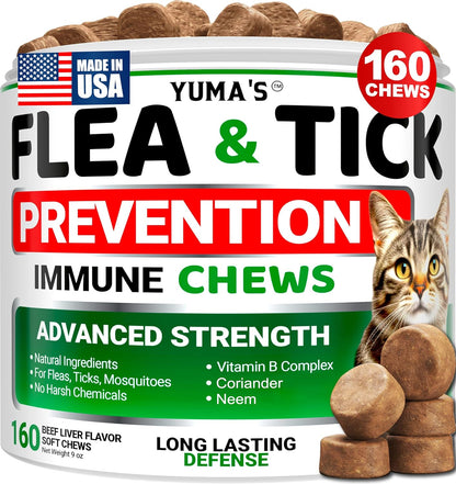 Flea Treatment for Cats - Flea and Tick Prevention for Cats - 160 Soft Treats - Natural Oral Supplement Pills for Kittens - All Breeds & Ages - Made in USA