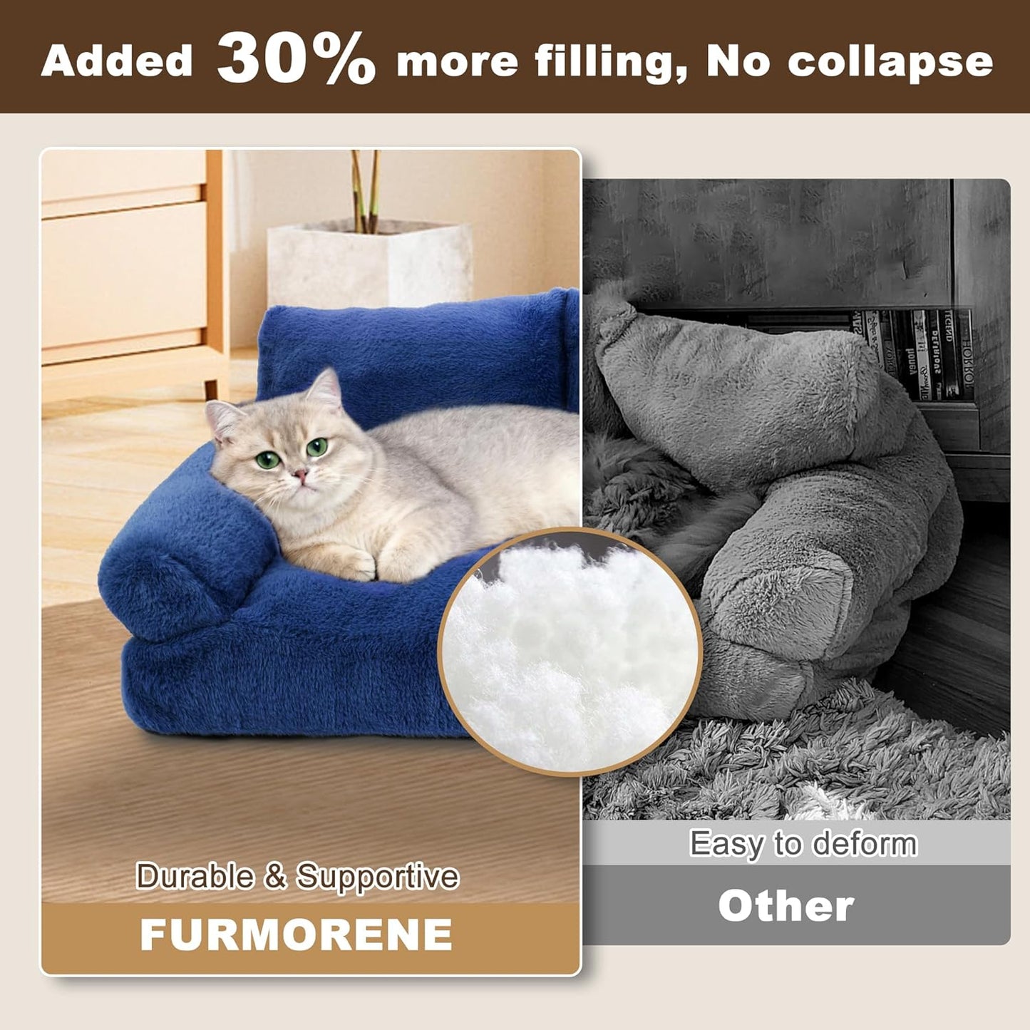 Cat Beds for Indoor Cats, Cat Couch Bed, Cute Cats Sofas for Pets, Small Dog Sofas & Chairs with Removable Washable Cover, Plush Soft Pet Furniture for 10lbs Small Dogs & Cats(Navy Blue)