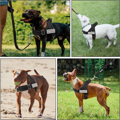 SlowTon No Pull Dog Harness - Heavy Duty Dog Harness and Leash Set for Medium Large Dogs, Reflective Tactical Harness with Soft Padded and Front Clip for Easy Walk and Training (Black L)