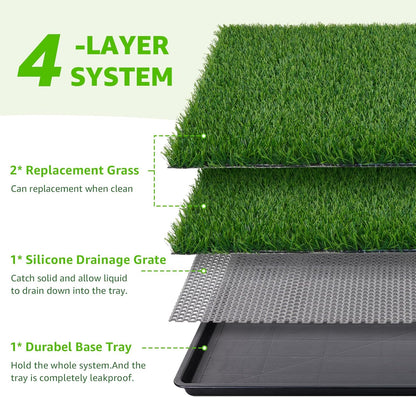 LOOBANI 35x23in Large Dog Litter Box: Dog Grass Pad with Tray with 2×Artificial Grass Pads + 1×Drainage Grate - Quickly Absorbent Portable Patio Potty for Balcony Apartment Indoor Outdoor Use