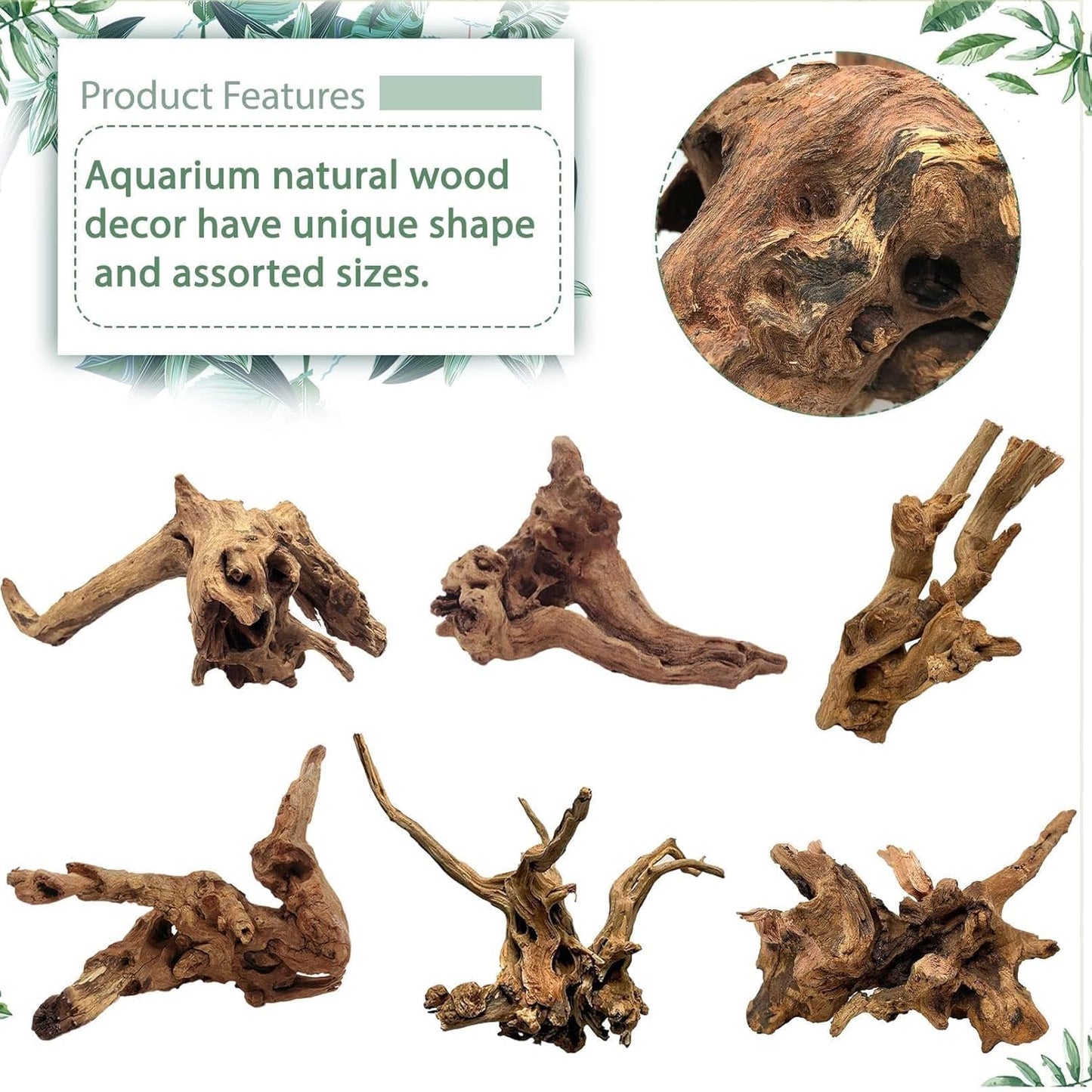 Tfwadmx Aquarium Natural Driftwood Decor Wood Branches, 2 Pieces 8.5-12" Fish Tank Driftwood Decoration, Terrarium Mopani Wood for Aquarium Freshwater Reptile Tank