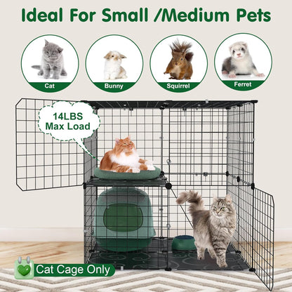 2 Tier Cat Cage, Indoor Cat Enclosures, DIY Cat Playpen Detachable Metal Wire Kennels Cats Crate Kitten House with Climbing Ladders 2 Doors Large Exercise Place for 1-3 Cats/Kitten, 28"x28"x28"