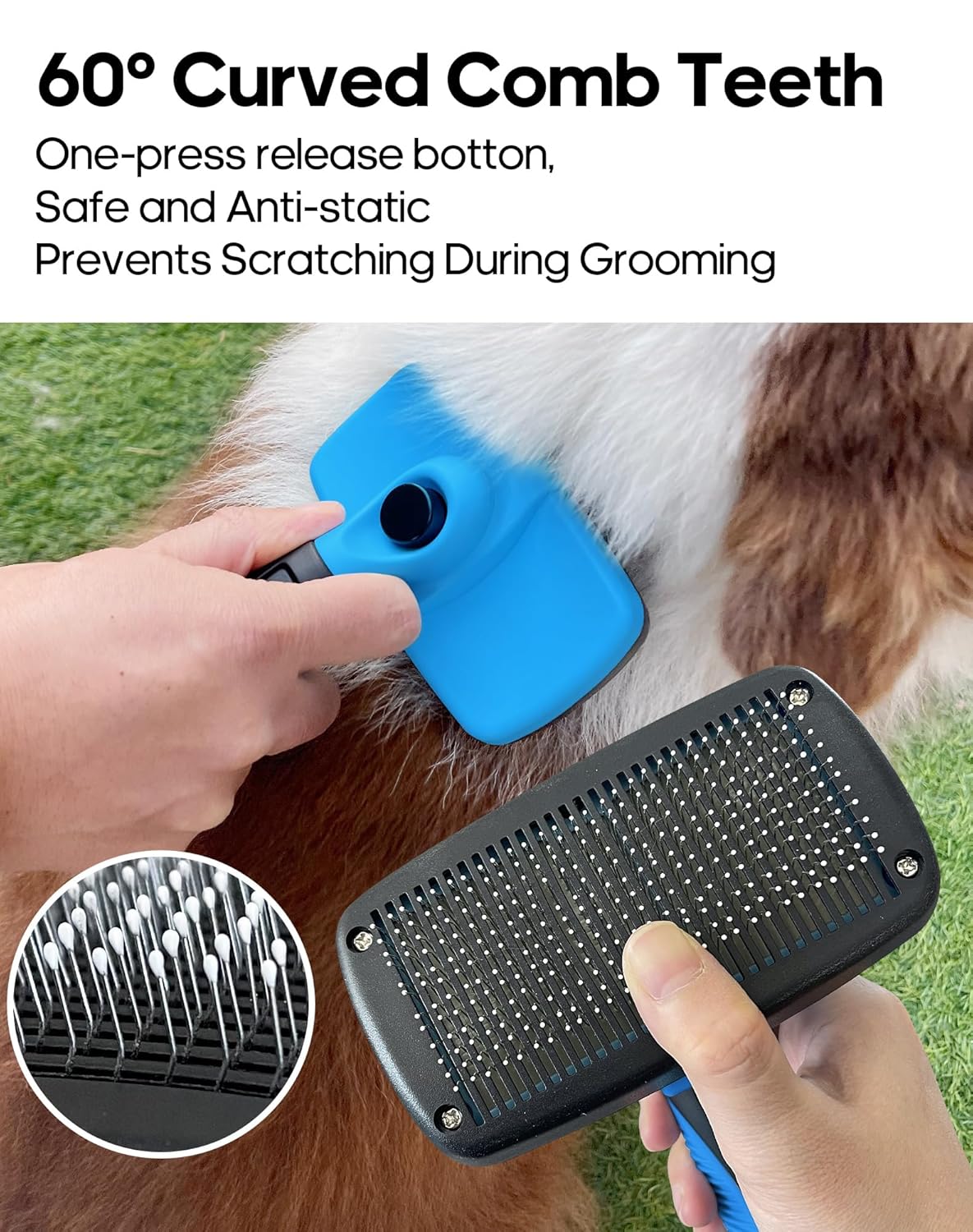 Self Cleaning Shedding Brush - Skin Friendly Grooming Tool for Dogs, Cats, and Puppies, Deshedding and Hair Removal for Long and Short Haired Pets (Blue)