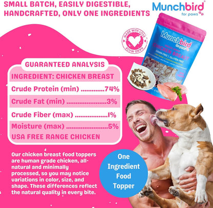 Munchbird Rabbit Ears Freeze Dried Chicken Food Topper for Dogs Bundle