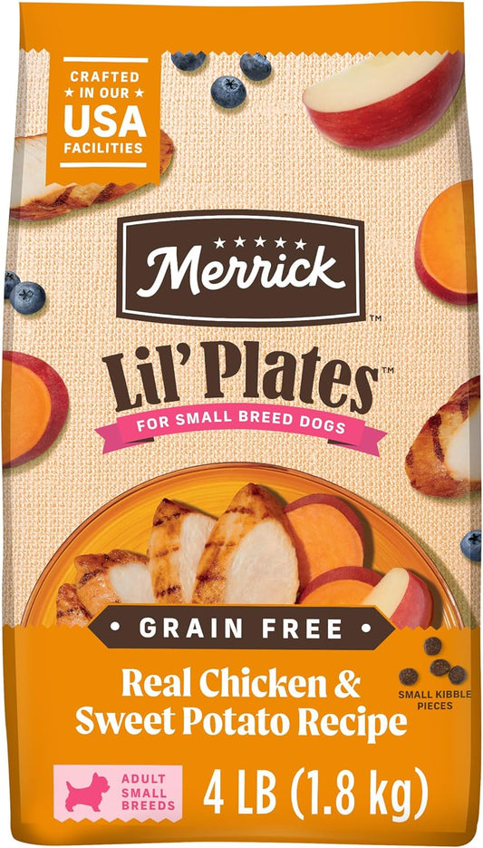 Merrick Lil’ Plates Premium Grain Free Dry Dog Food For Small Dogs, Real Chicken And Sweet Potato Kibble - 4.0 lb. Bag