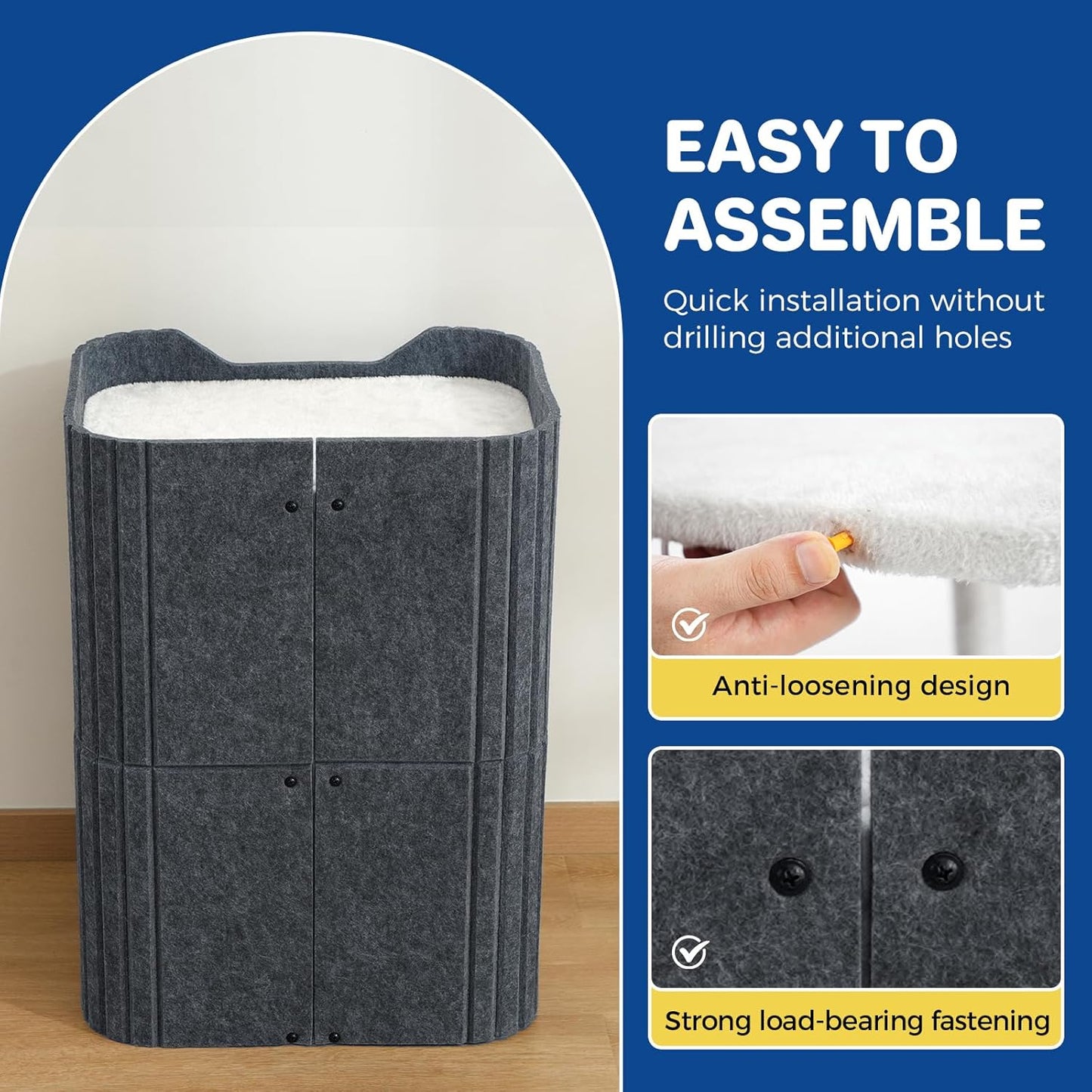 Cat House for Indoor Cats, 2-Storey Cat Bed Cave, Felt Cat Hideaway Condo with Resistant Scratching Freedom Kitten Cube for Multicats Dark Grey