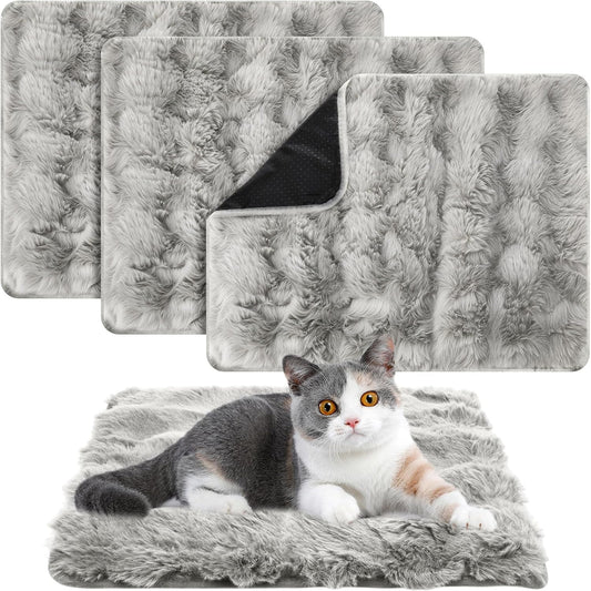 3 Pack Gray Self Warming Cat Bed Indoor 16''x24'' Self Heating Cat Mat Ultra Soft Thermal Kitten Bed Heated Pet Dog Pad Washable Removable for Outdoor Use Non Slip Reflect Body Heat