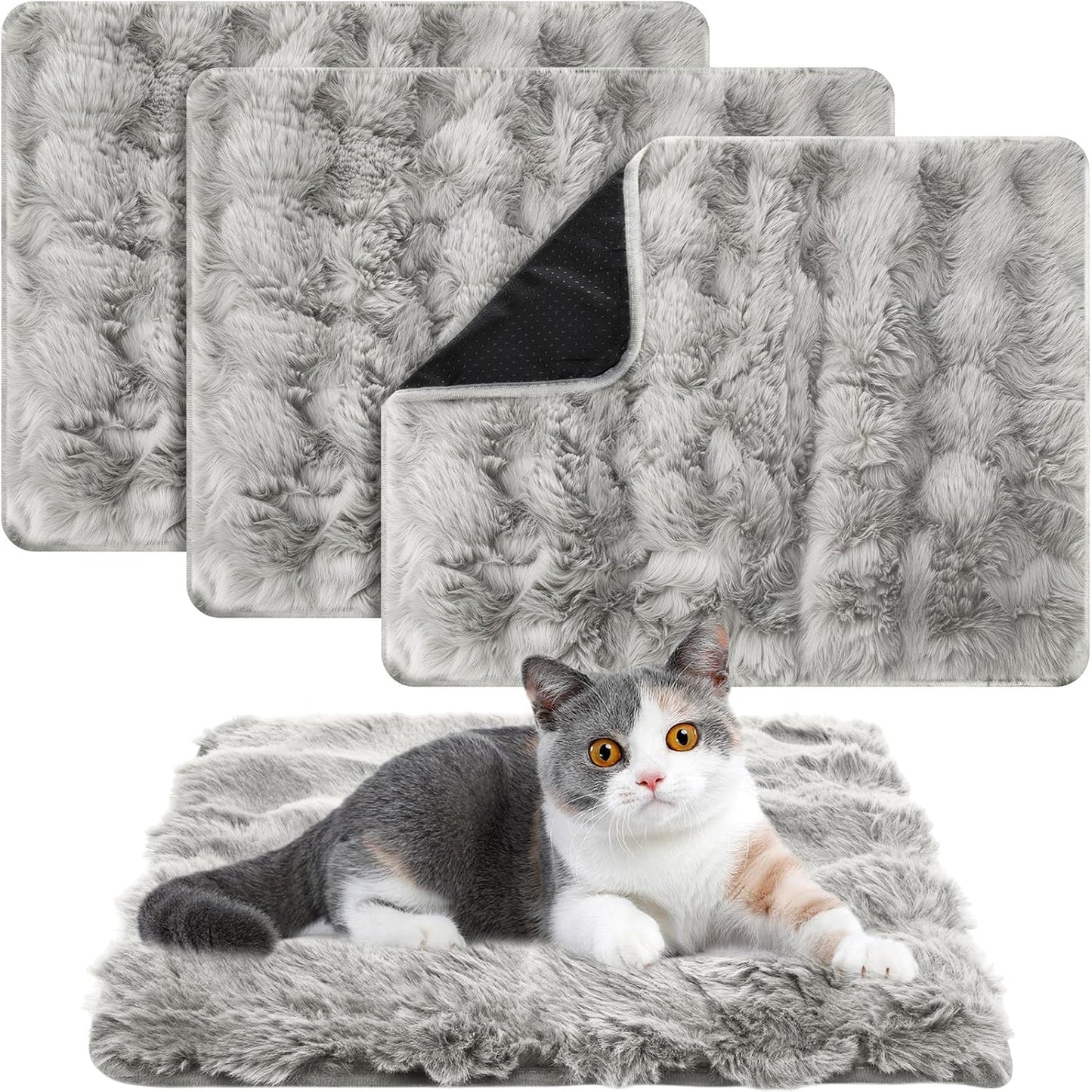 3 Pack Gray Self Warming Cat Bed Indoor 16''x24'' Self Heating Cat Mat Ultra Soft Thermal Kitten Bed Heated Pet Dog Pad Washable Removable for Outdoor Use Non Slip Reflect Body Heat
