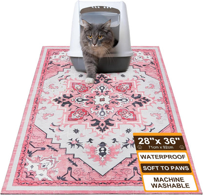 BEAUTYZOO Cat Litter Mat Litter Trapping Mat, 28"x 36" Large Litter Box Mat, Waterproof Kitty Litter Mat, Non-Slip Litter Rug Mats Pads for Floor Scatter Control, Soft on Paws & Easy to Clean, Pink