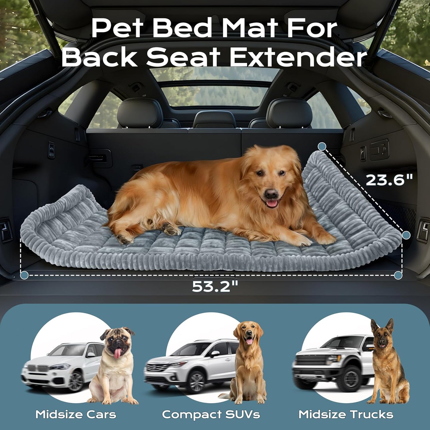 Backseat Dog Bed Mat for Car, Dog Bed for Back Seat, Pet Car Blanket Soft and Comfortable, Upgraded Bottom Non-Slip, Washable Travel Pet Mat for Cars Trucks and SUVs, Gray, 53x24in