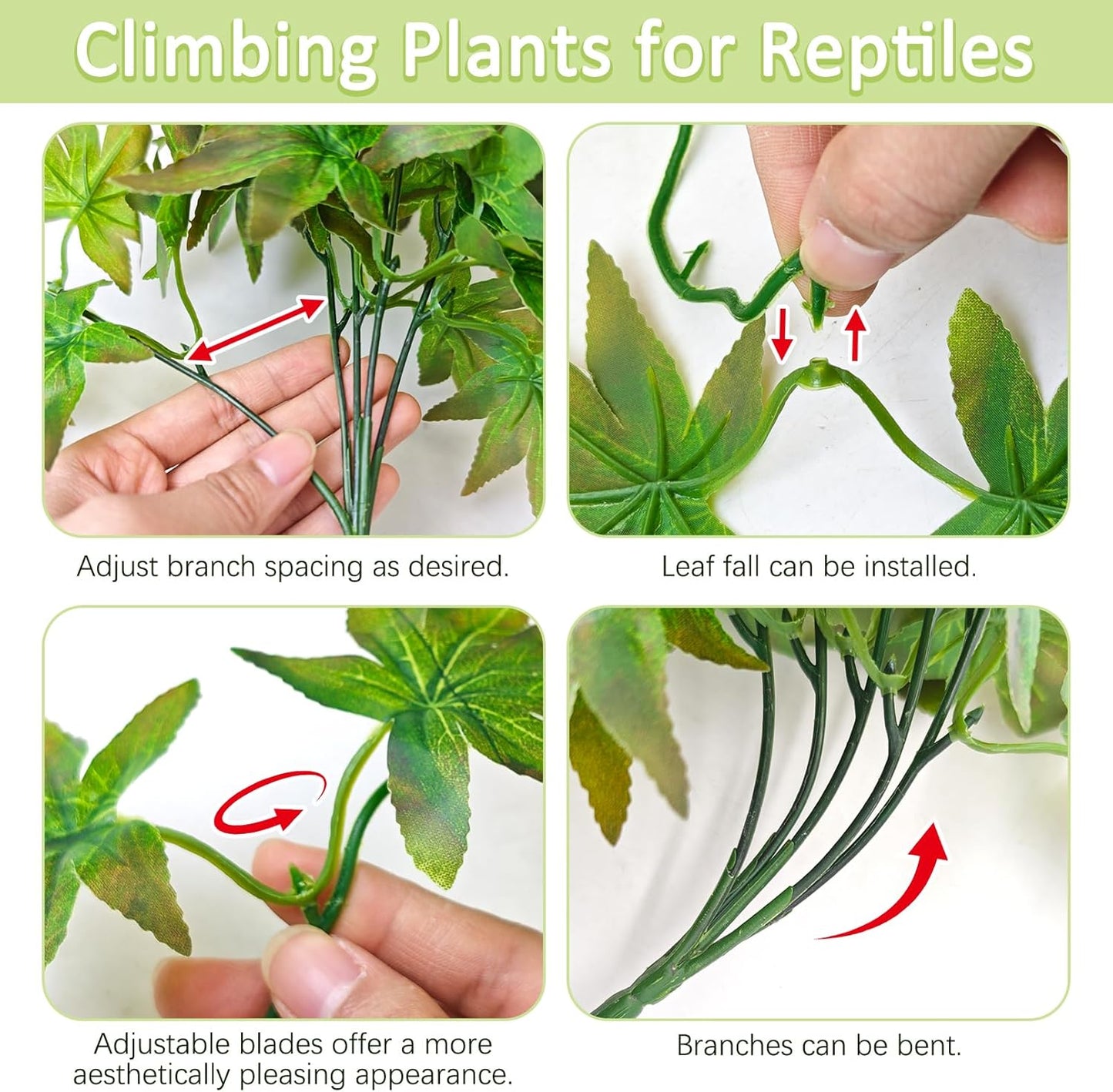 BNOSDM Reptile Plants Habitat Decorations with Suction Cup Terrarium Hanging Plant Bearded Dragon Tank Accessories Artificial Leaves Reptile Hide for Lizard Snake Leopard Gecko Chameleon (Green)