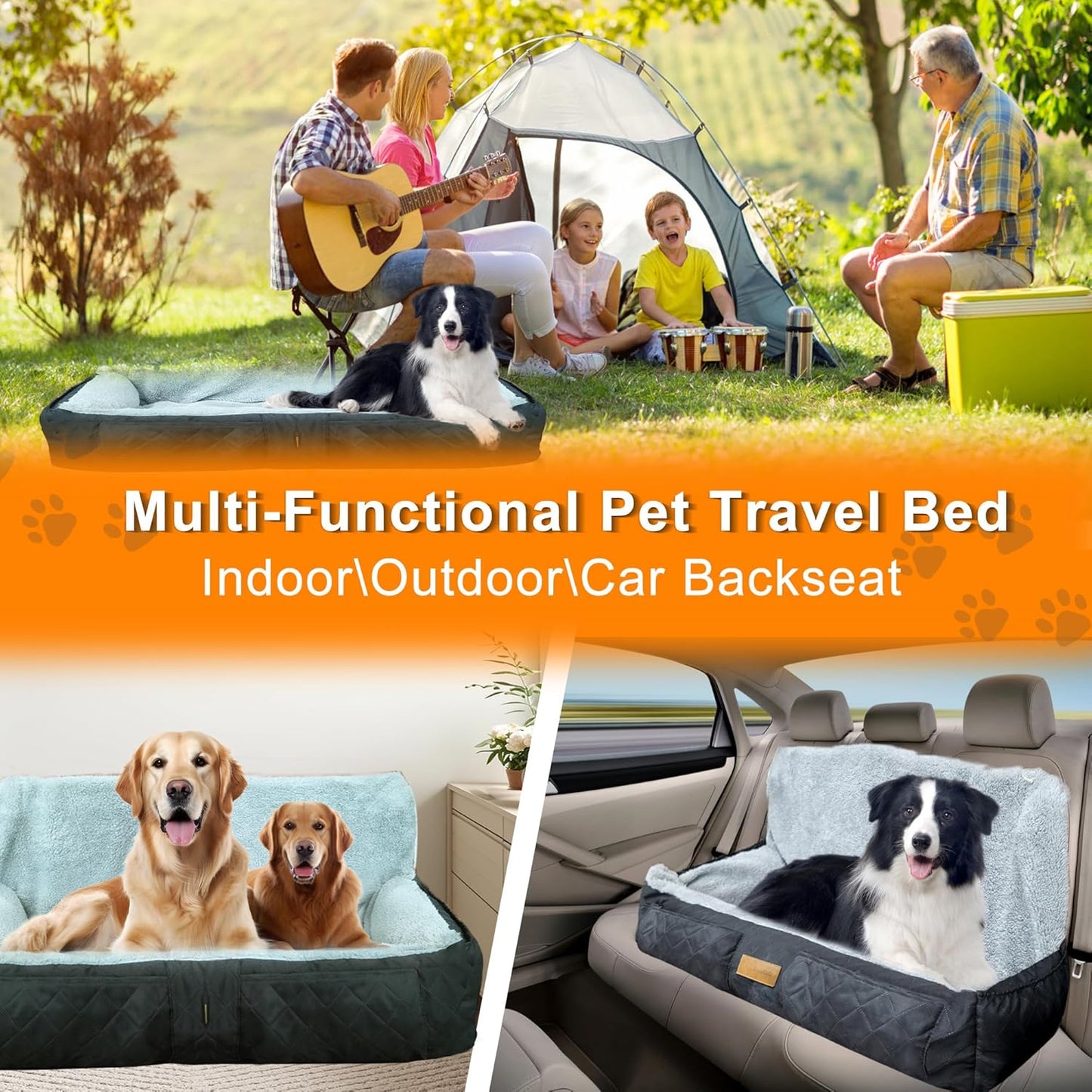 Large Dog Car Seat, Detachable Washable Car Dog Bed for Large/Medium or 2 Small Dogs, Soft Fabric and Non-Slip Base Covers for Cars Back Seat, Travel Pet Seat Covers Backseat