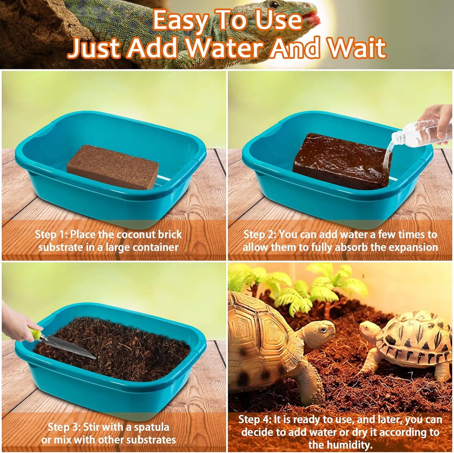 Riare 2 Pack Natural Coconut Fiber Substrate for Reptile- Premium Compressed Coconut Husk Terrarium Bedding for Reptile, Tortoise, Frogs, Snakes Hermit Crabs, Burrowing Animals