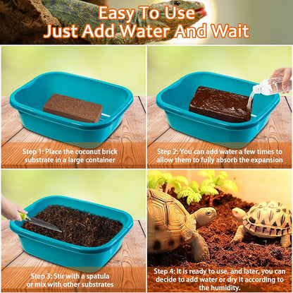 Riare 2 Pack Natural Coconut Fiber Substrate for Reptile- Premium Compressed Coconut Husk Terrarium Bedding for Reptile, Tortoise, Frogs, Snakes Hermit Crabs, Burrowing Animals