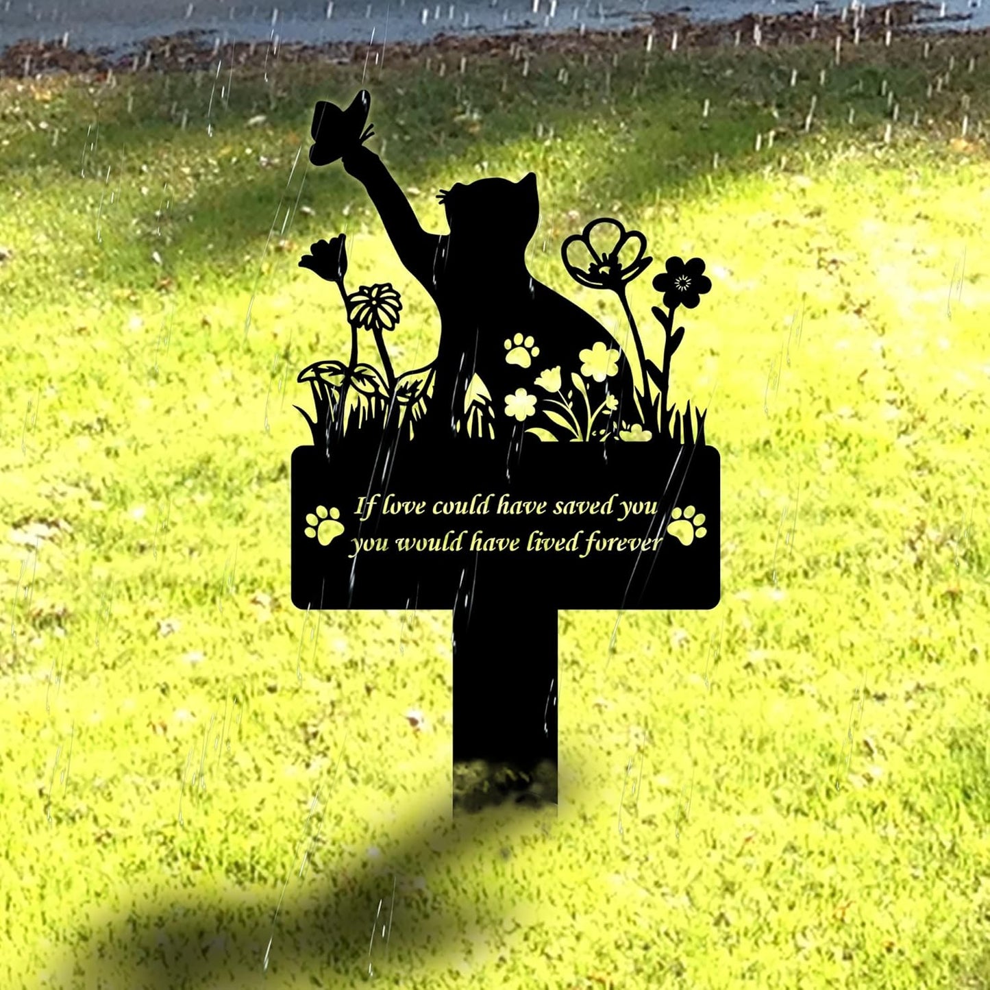 If Love Could Saved You Cat Grave Marker – 12in Metal Pet Memorial Plaque with Butterfly Design, Weatherproof Cat Headstone for Indoor or Garden Remembrance, Sympathy Gift for Loss of Pet