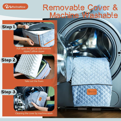 Dog Car Seat for Small/Medium Dogs,Premium Booster Seat for Dogs Under 30lbs,Pet Car Seat Travel Bed with Dog Pillow and Waterproof Pad,Detachable and Washable,Memory Foam Filling(Grey)