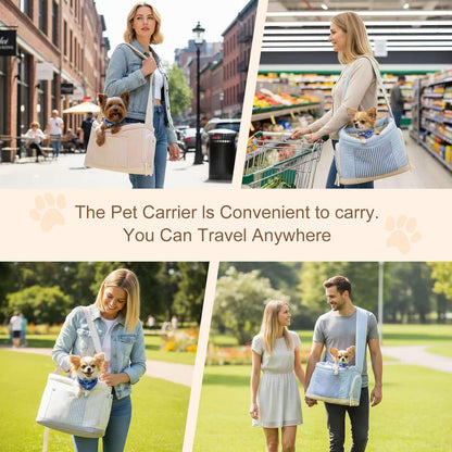 Stylish Quilted Dog Sling Carrier – Hands-Free Pet Shoulder Bag for Small Dogs & Cats, Breathable & Secure Travel Tote up to 10 lbs, Beige
