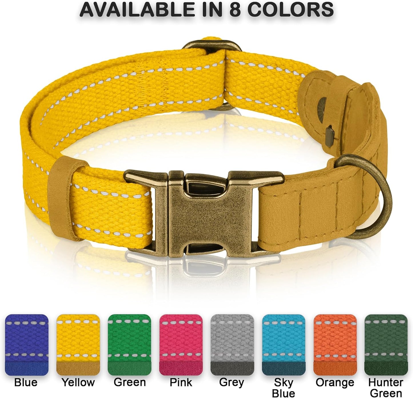 Reflective Leather Dog Collar with AirTag Holder - Soft Apple Airtag Dog Collar with Metal Buckle - Safety Cotton Pet Collars for Dogs Small Large Dogs Puppy (Yellow, XS, 9"-12")