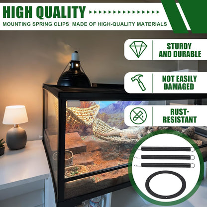 Mounting Spring Clips for Reptile Habitat Lighting Domes, Fits most reptile lighting domes,terrarium mesh screens, and heat lamp covers, 5.5"/8.5" Domes,Most Standard Domes and Screen Covers (3 pack)