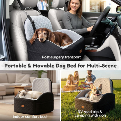 Gimars Upgrade Dog Car Seat with Reversible Long & Short Plush Seat Cushion for Small/Medium Dogs Up to 40lbs, Detachable Washable Anti-Slip Dog Booster Seat with 5.9'' 28D Egg-Crate Foam, S