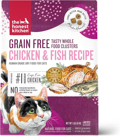 The Honest Kitchen Whole Food Clusters Grain Free Chicken & Fish Dry Cat Food, 1 lb Trial Pouch